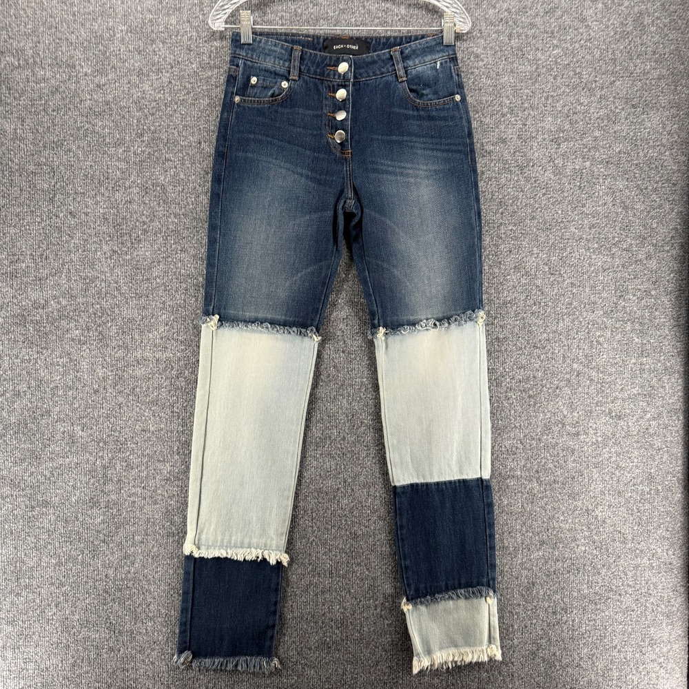 Each x Other Jeans Womens 25 Blue Patchwork Button Fly Raw Hem Grunge Casual 90s
